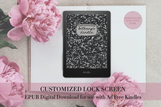 Personalized Composition Book Lock Screen for use w Kindle EReader Custom Book Cover Bookstagram Teacher School Librarian Retro Bookish Gift