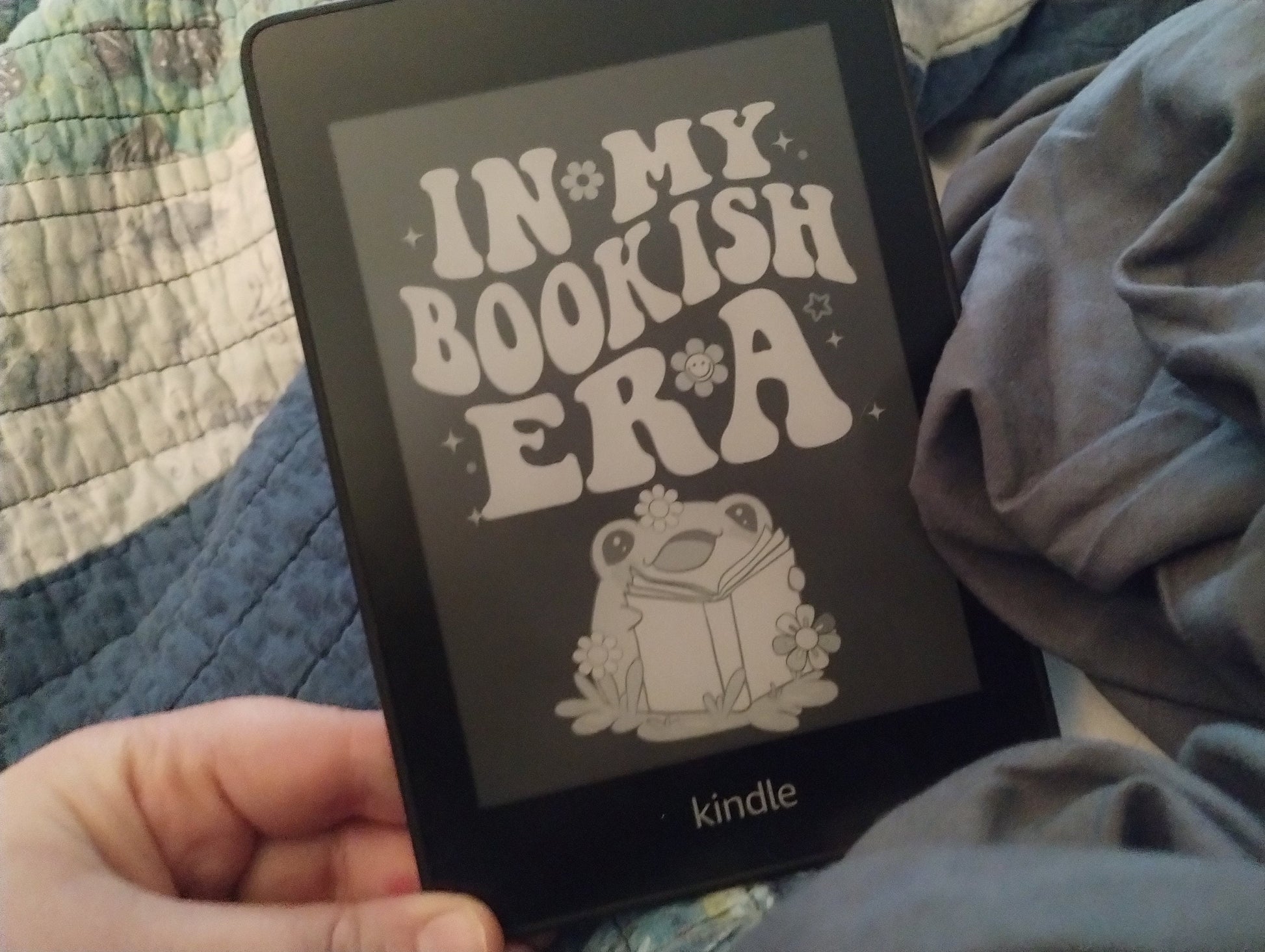In My Bookish Era Cute Retro Frog Flowers Lock Screen for use w Kindle EReader Custom Book Cover Bookstagram Librarian Vintage Bookish Gift