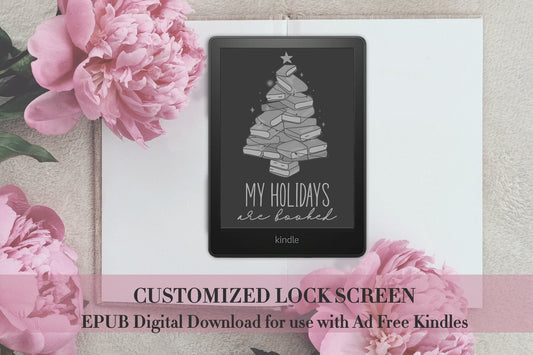 My Holidays are Booked Christmas Tree Bookmas Lock Screen for use w Kindle EReader Custom Book Cover Bookstagram Librarian Retro Bookish