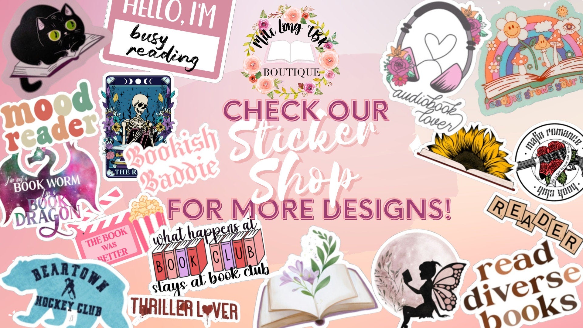 Death by TBR Cute Pastel Goth Bookish Sticker for Readers Funny Bookish Halloween Skull Sticker for Reading Journal Laptop Hyfroflask