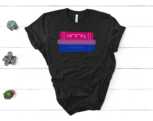 Subtle Bi Bookstack Tshirt for Reader Pride Month Read Banned Queer Books Librarian Tee Bisexual Romance Novel