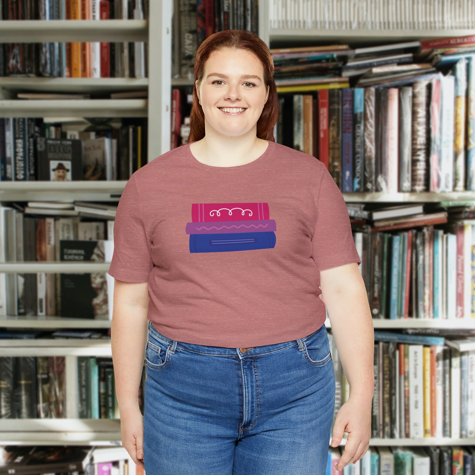 Subtle Bi Bookstack Tshirt for Reader Pride Month Read Banned Queer Books Librarian Tee Bisexual Romance Novel