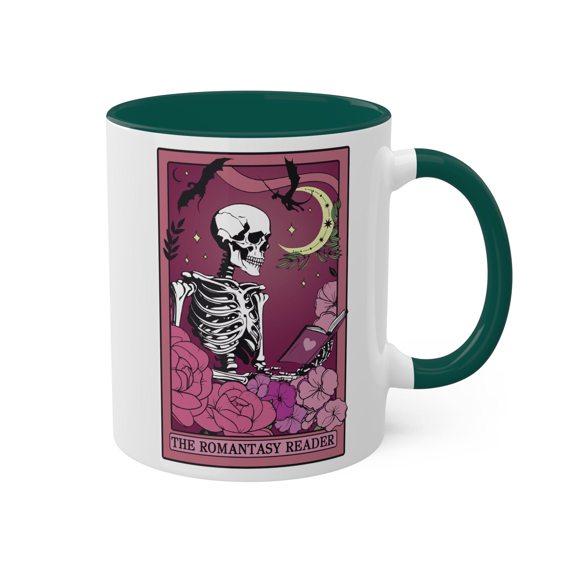 The Romantasy Reader Tarot Card Mug Spooky Book Skeleton Sticker for Reader BookTok Tea Coffee Mug for Book Club Smut Reader