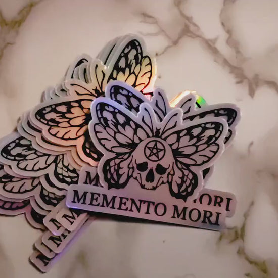 Memento Mori Holographic Sticker Moth Skull Laptop Sticker for Goth Witchy Butterfly Latin Remember You Will Die Catholic Mortality Decal