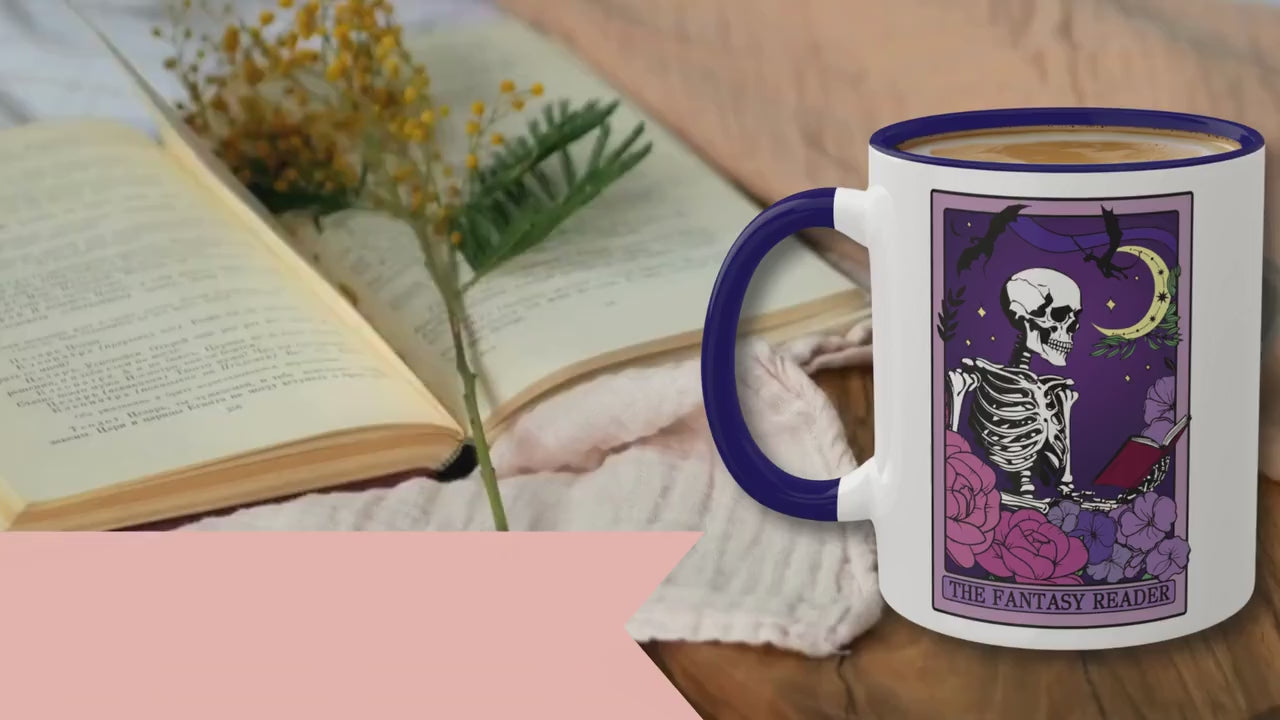 Copy of The Romantasy Reader Tarot Card Mug Spooky Book Skeleton Sticker for Reader BookTok Tea Coffee Mug for Book Club Smut Reader