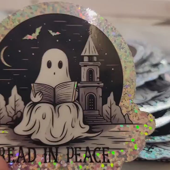 Read In Peace Ghost RIP Glitter Holographic Sticker Spooky Books for Reader BookTok Journal Sticker for Kindle Cover