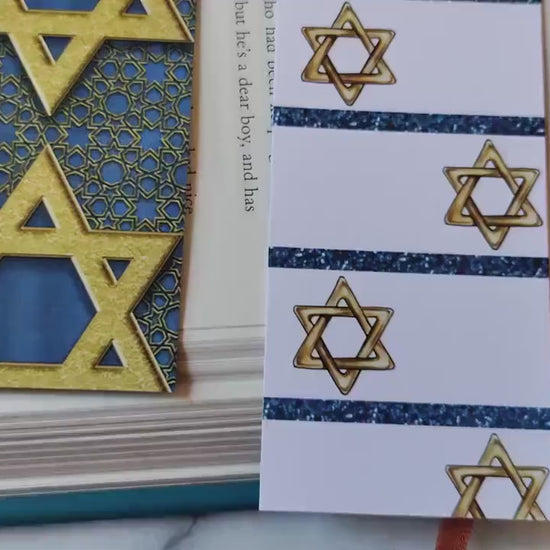 Hanukah Pattern Holiday Bookmark Gift Under 5 Cute Blue and Gold Gift for Bookish Friend Librarian Gift Jewish Hanukah Holidays