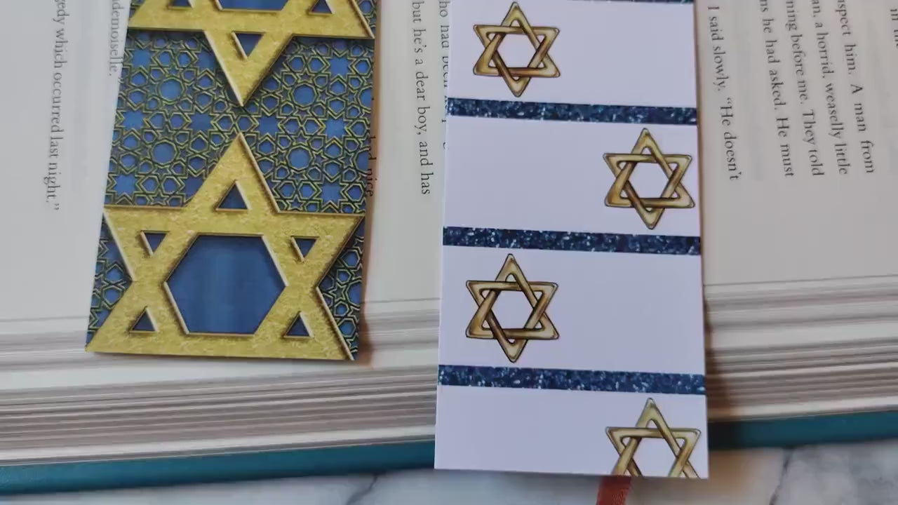 Hanukah Pattern Holiday Bookmark Gift Under 5 Cute Blue and Gold Gift for Bookish Friend Librarian Gift Jewish Hanukah Holidays