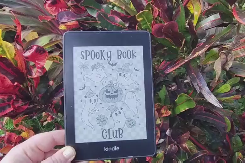 Spooky Book Club Ghost Coven Pumpkin Lock Screen for use w Kindle EReader Custom Book Cover Bookstagram Librarian Retro Bookish