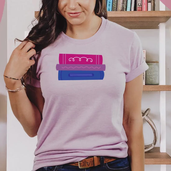 Subtle Bi Bookstack Tshirt for Reader Pride Month Read Banned Queer Books Librarian Tee Bisexual Romance Novel