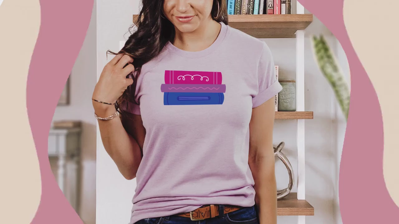 Subtle Bi Bookstack Tshirt for Reader Pride Month Read Banned Queer Books Librarian Tee Bisexual Romance Novel